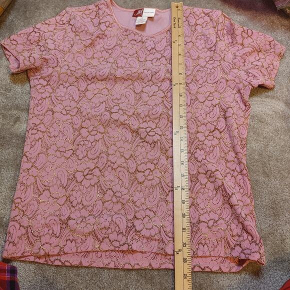 JM Collection Size Small Nylon Pink Floral Flower Textured Short Sleeve Blouse - Picture 4 of 8